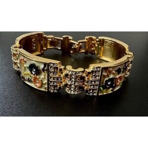 Vintage JBK Camrose & Kross Floral Enamel Rhinestone Panel Bracelet
